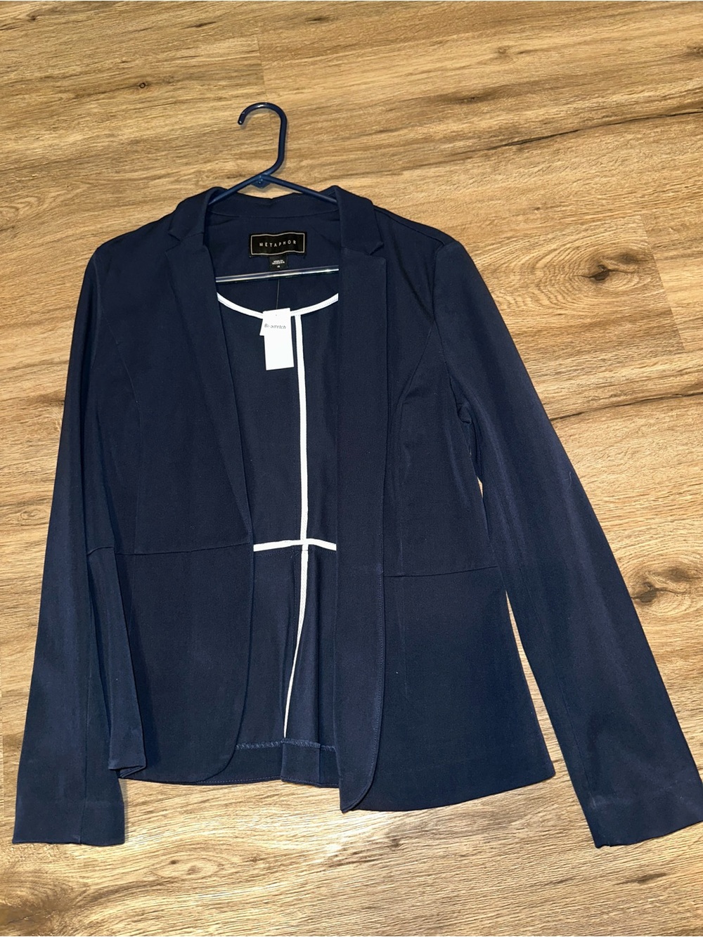 Metaphor Navy Open-Front Blazer with White Trim